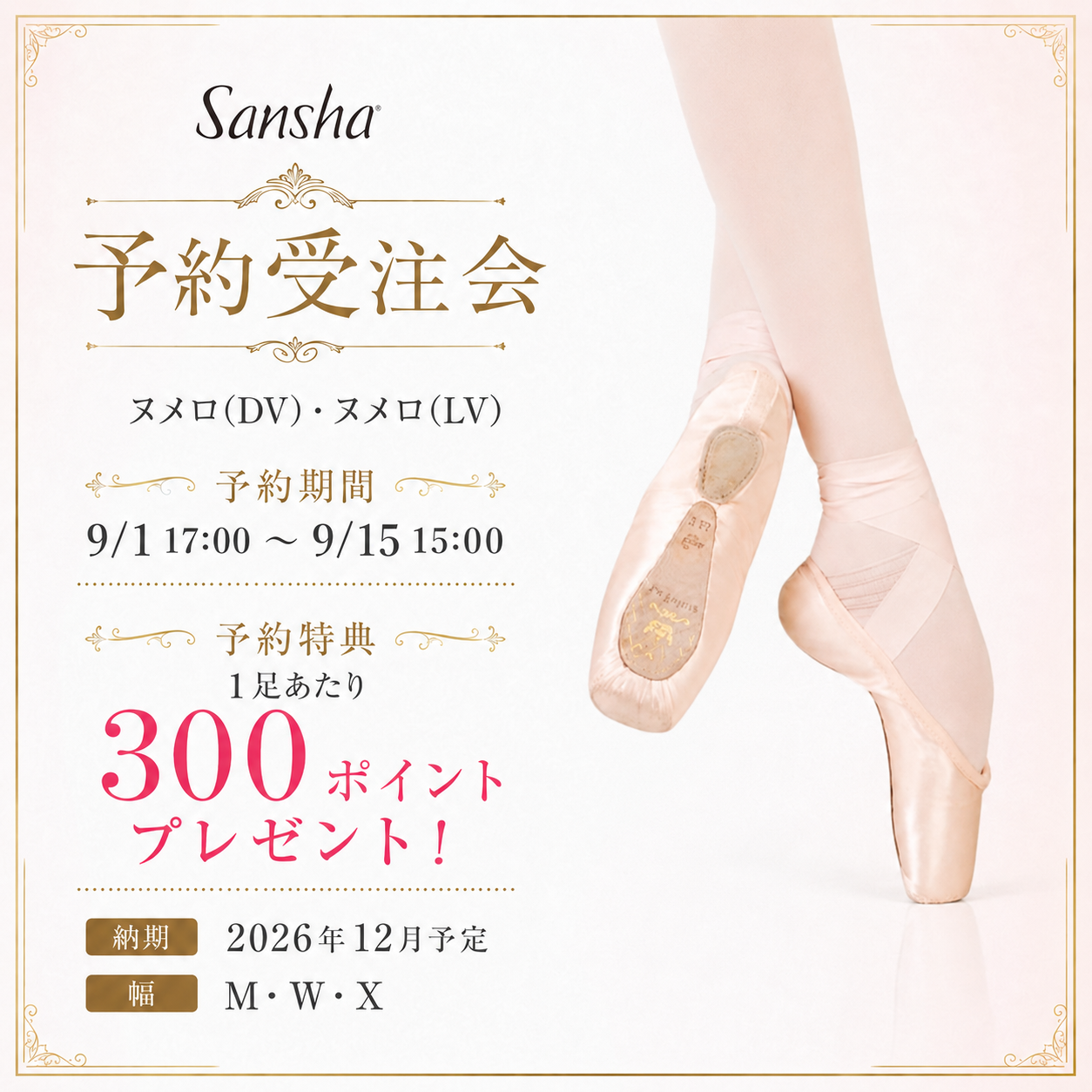 【期間限定・予約受注】Sansha（サンシャ）トウシューズヌメロ（DV）・ヌメロ（LV）｜幅 M・W・X